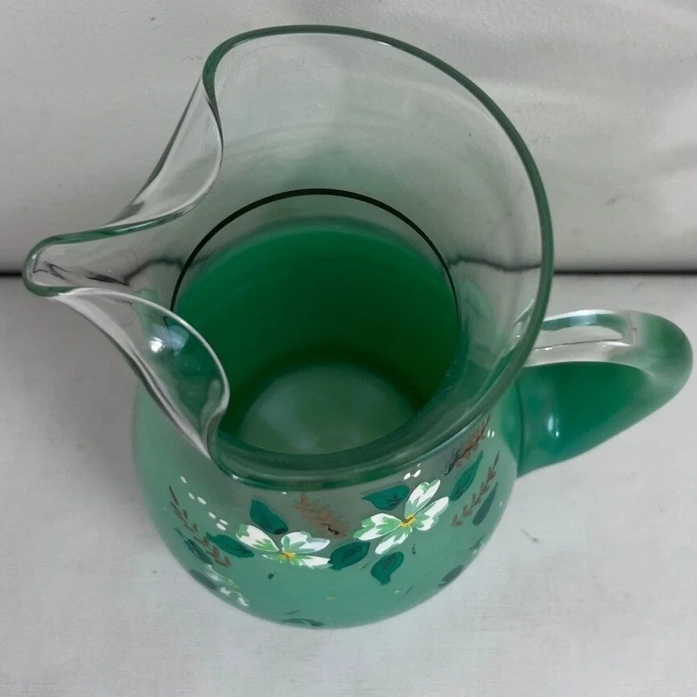 Vintage Floral Pitcher Green Ombre Glass Gold Trim Blendo?‎ West Virginia?
